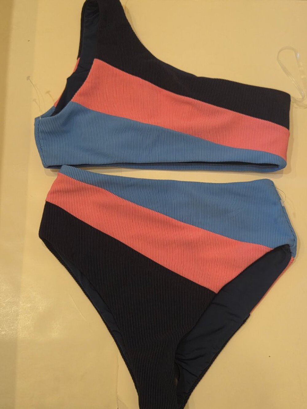 Beach Riot Core Collection color block one-shoulder bikini XS